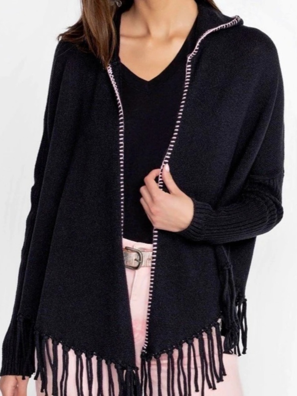 Johnny Was The Fringe Open Poncho Black Fringe Cardigan Large Boho